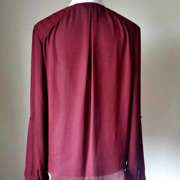 LADY DUTCH Crimson Red Drapey Crossover Blouse Long Sleeves Shoulder Detailing - Picture 8 of 8